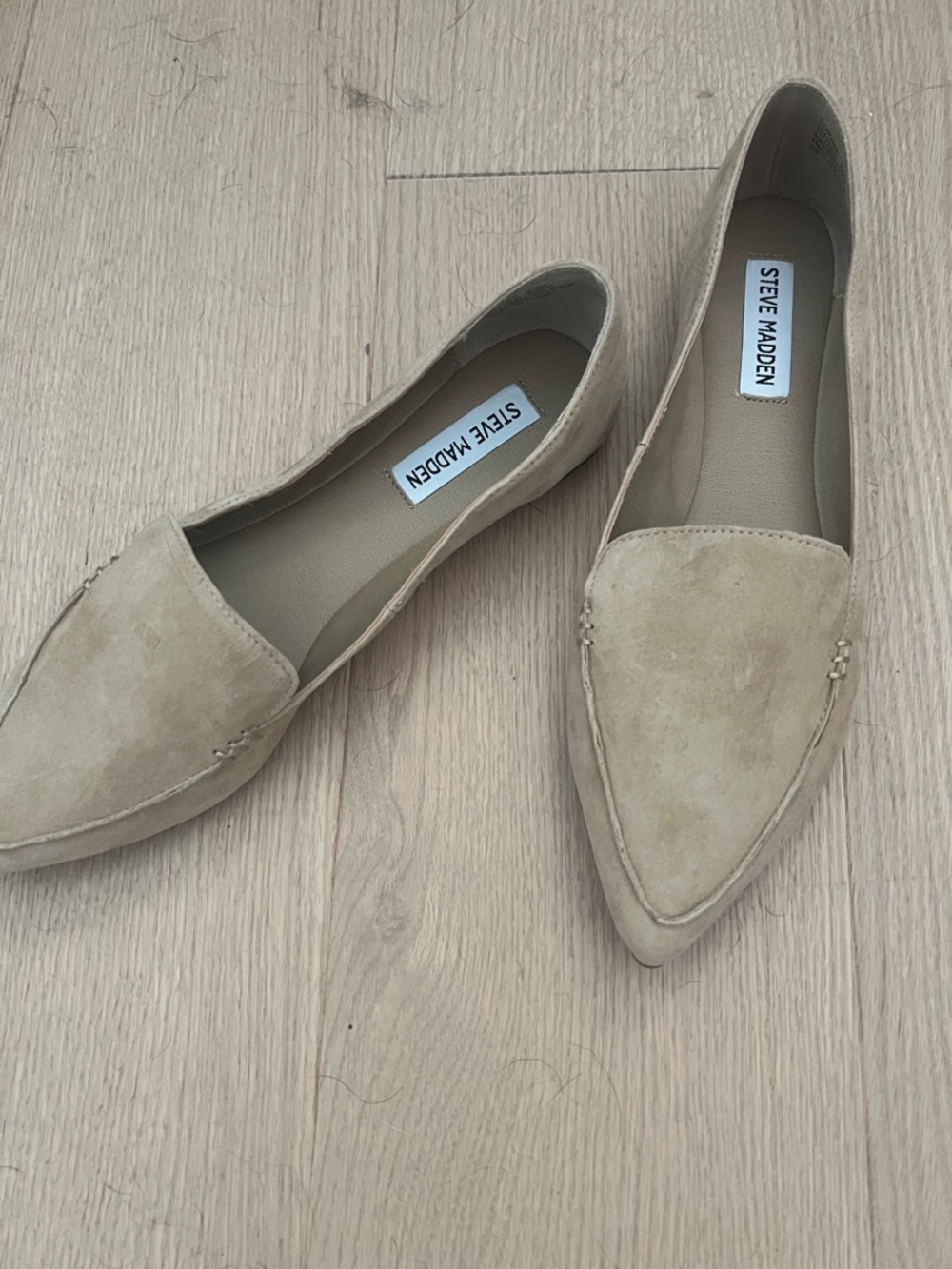 Steve Madden Tan Suede Pointed-Toe Flats